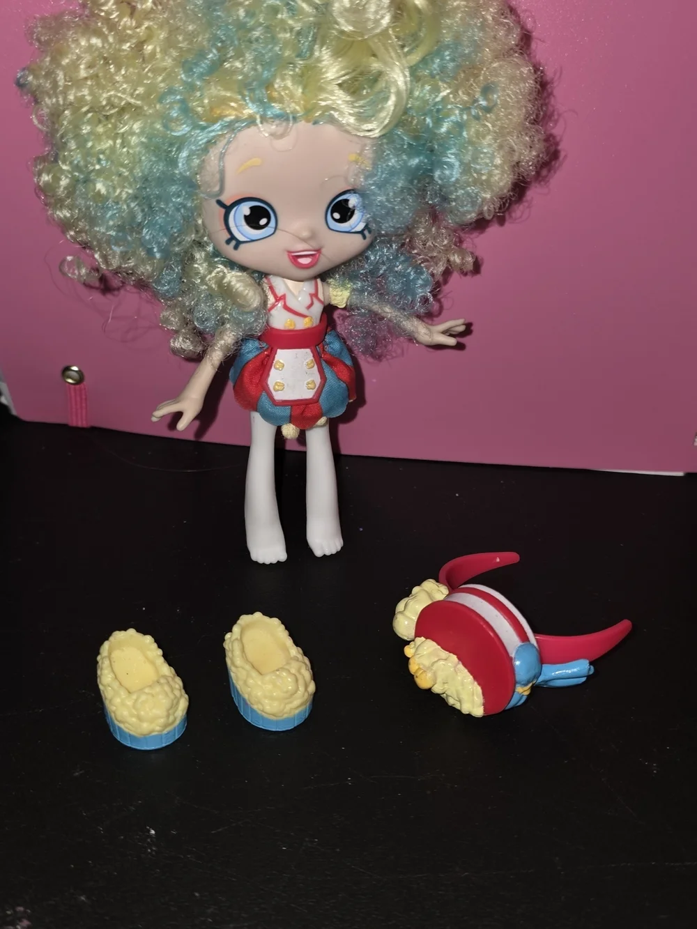 Shopkins Curly-Haired Doll with Blue, Yellow & Pink Accessories